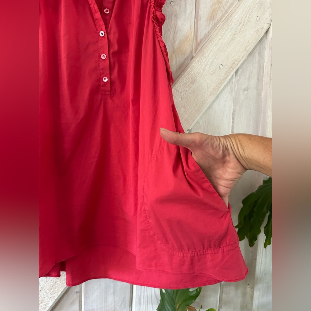 BCBGMaxAzria Red Ruffle Sleeveless Button Front Top - Picture 4 of 6